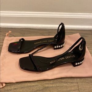 Stuart Weitzman Black Sandals with Pearl Detail